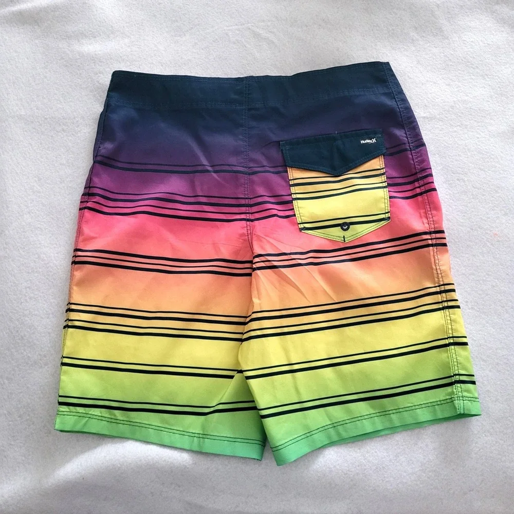 Hurley Board Shorts Boys 10 / 25 Beach Striped Summer Swim Bottoms‎ Colorful